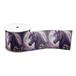 Purple Fantasy Horse Moon Flowers, Satin Ribbon
