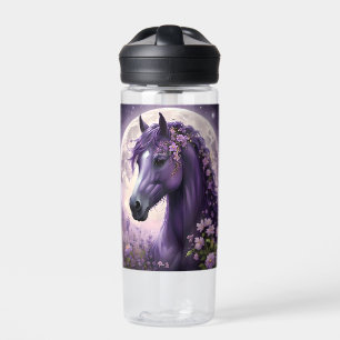 Purple Fantasy Horse Moon Flowers, Water Bottle