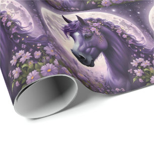 Purple Fantasy Horse Moon Flowers, Wrapping Paper