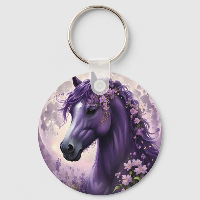Purple Fantasy Horse With  Flowery Mane, Key Ring (Front)