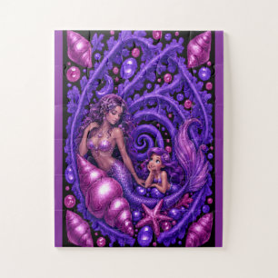 Purple Fantasy Mermaid Duo Ocean Dream Art Poster Jigsaw Puzzle