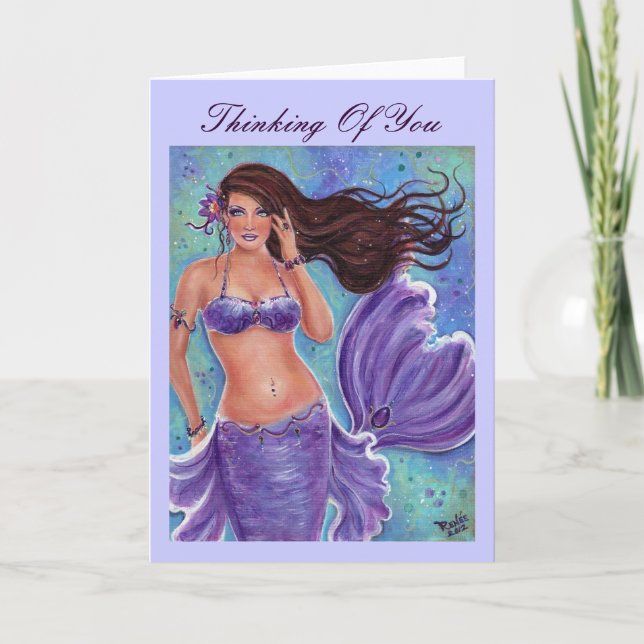 Purple Fantasy Mermaid Greeting Card By Renee (Front)