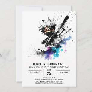 Purple Fantasy Ninja Boy Digital Birthday Invitation