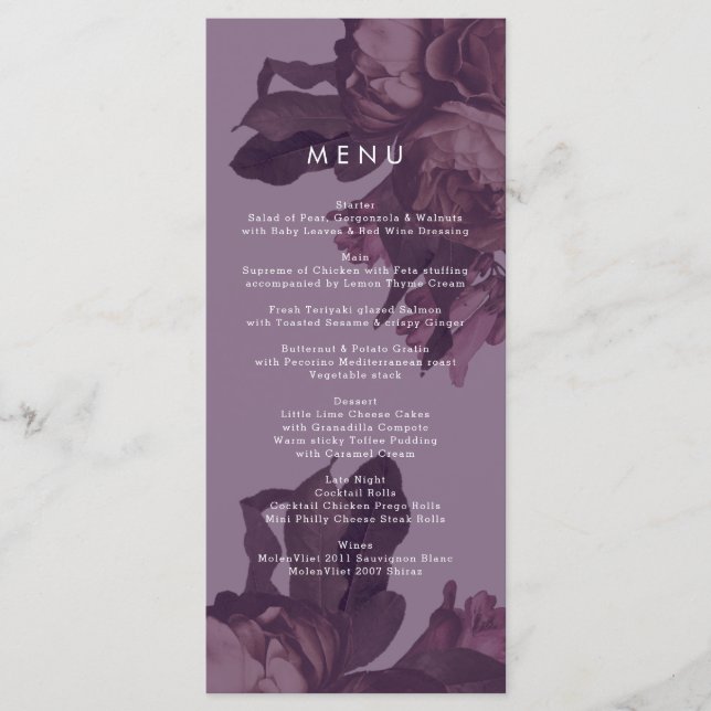 Purple Fantasy Wedding Menu (Front)