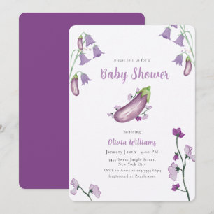 Purple Farmers Market Floral Eggplant Baby Shower  Invitation