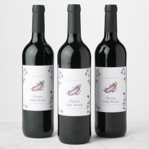 Purple Farmers Market Floral Eggplant Baby Shower  Wine Label