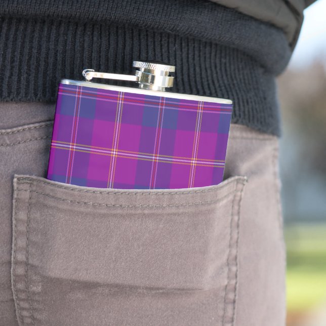 Purple Fashion Tartan Plaid Pattern Hip Flask (In Situ)