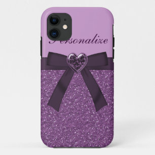 Purple Faux Bow, Glitter & Heart Jewel Case-Mate iPhone Case