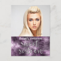 Purple Faux Foil Glamour Chic Photo Sweet 16