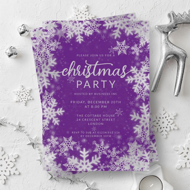 Purple Faux Foil Snowflakes Christmas Party Invitation (Purple Faux Foil Snowflakes Christmas Party Invitation)