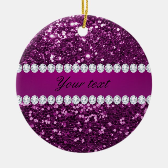 Purple Faux Glitter and Diamonds Ceramic Tree Decoration (Front)