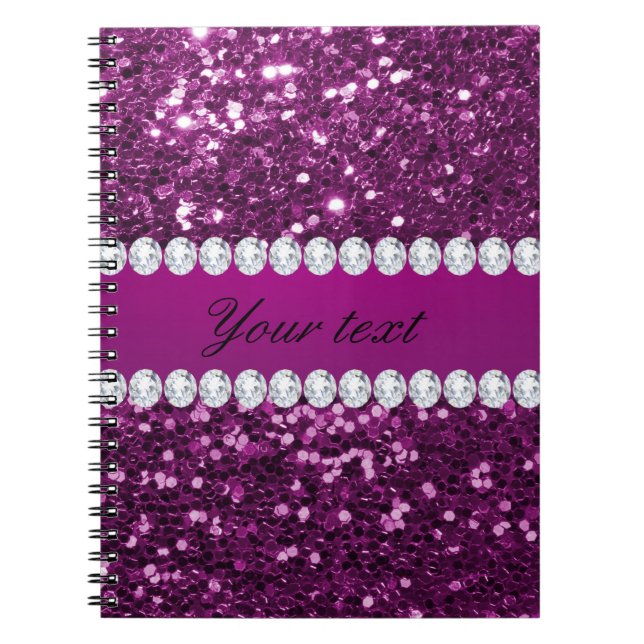 Purple Faux Glitter and Diamonds Spiral Notebook (Front)
