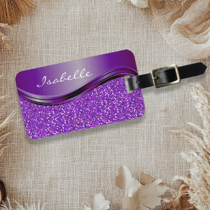 Purple Faux Glitter Bling Personalised Metal Luggage Tag