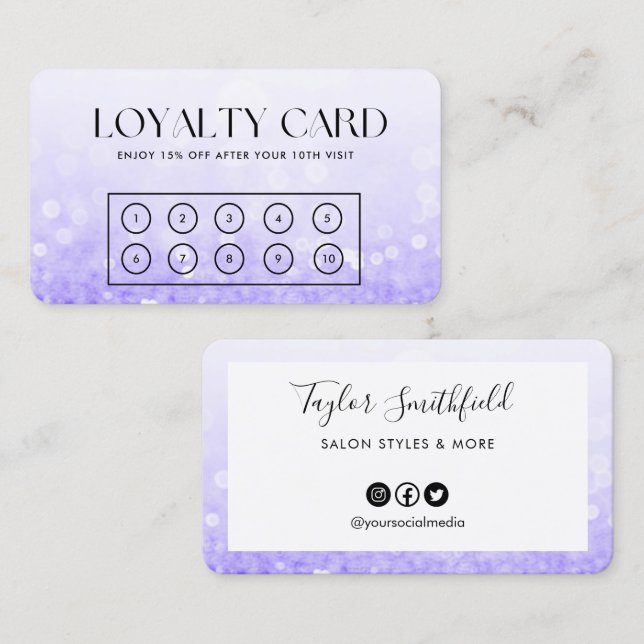 Purple Faux Glitter Elegant Loyalty Card (Front/Back)