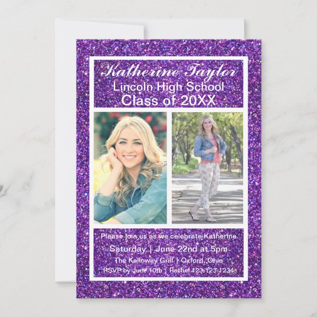 Purple Faux Glitter - Grad Announcement (Front)