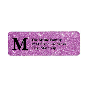 Purple Faux Glitter Monogram Address Labels