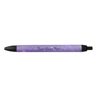 Purple Faux Glitter Name Black Ink Pen