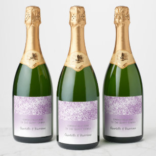 Purple Faux Glitter Pattern Elegant Sparkling Wine Label