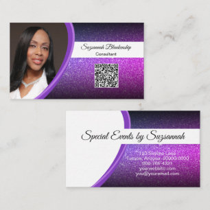 Purple Faux Glitter Professional Photo QR Code Business Card