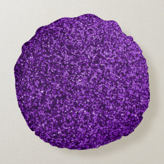  Purple Faux  Glitter Round Throw Pillow