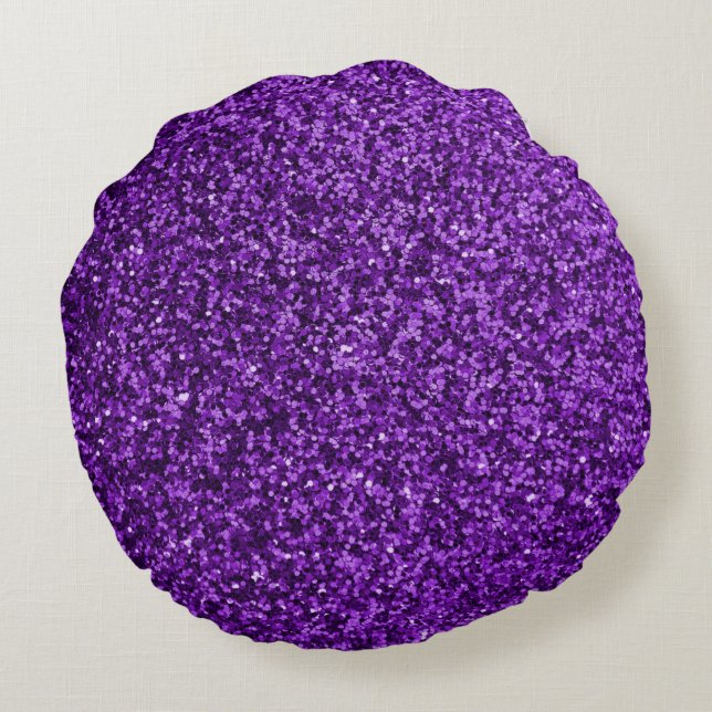  Purple Faux  Glitter Round Throw Pillow (Back)