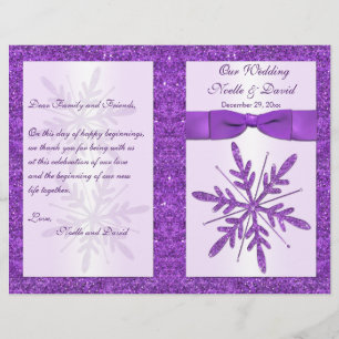 Purple FAUX Glitter Snowflakes Wedding Program