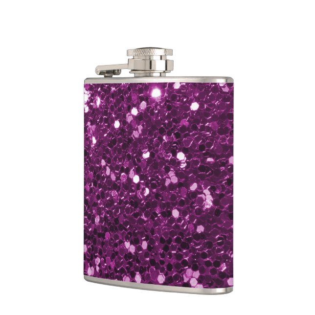 Purple Faux Glitter Sparkles Hip Flask (Left)
