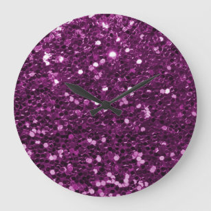 Purple Faux Glitter Sparkles Large Clock