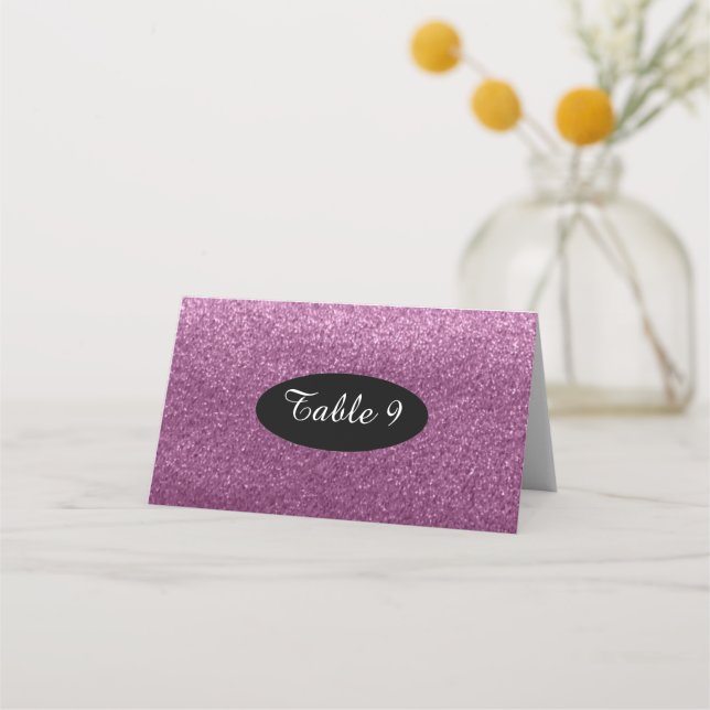 Purple Faux Glitter Table Seating Numbers Place Card (Front)