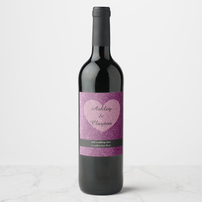Purple Faux Glitter With Heart Wine Label (Front)