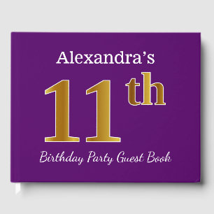 Purple, Faux Gold 11th Birthday Party; Custom Name Guest Book