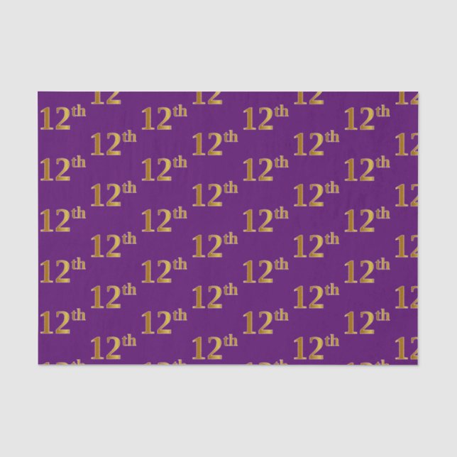 Purple, Faux Gold 12th (Twelfth) Event Tissue Paper (Front)