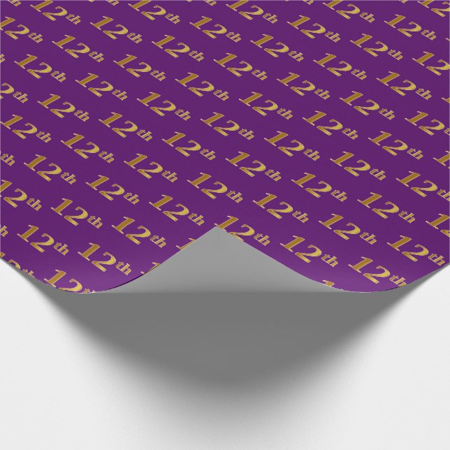Purple, Faux Gold 12th (Twelfth) Event Wrapping Paper (Corner)