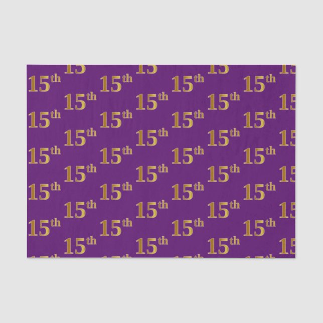Purple, Faux Gold 15th (Fifteenth) Event Tissue Paper (Front)