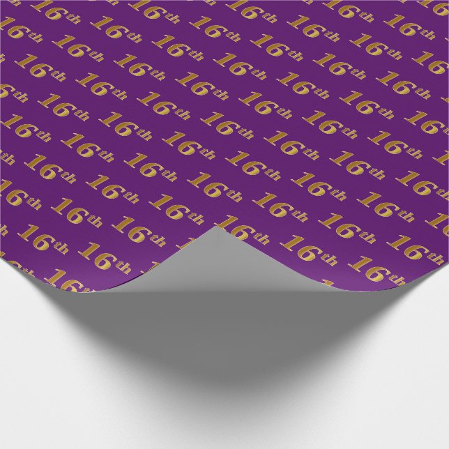 Purple, Faux Gold 16th (Sixteenth) Event Wrapping Paper (Corner)