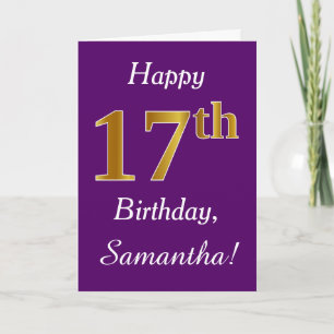 Purple, Faux Gold 17th Birthday + Custom Name Card