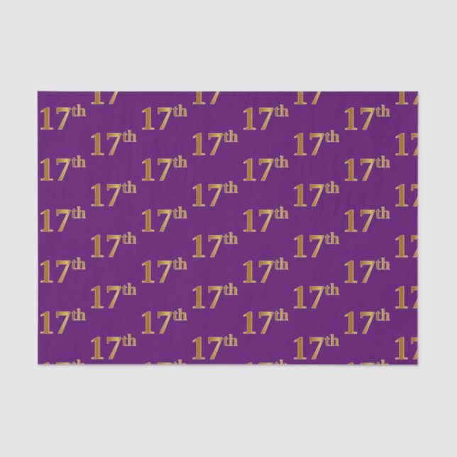 Purple, Faux Gold 17th (Seventeenth) Event Tissue Paper (Front)
