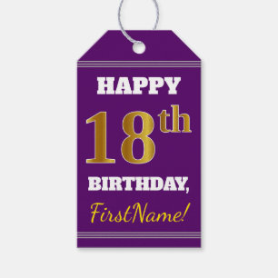 Purple, Faux Gold 18th Birthday + Custom Name Gift Tags