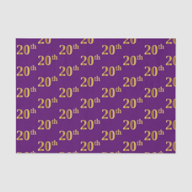 Purple, Faux Gold 20th (Twentieth) Event Tissue Paper (Front)