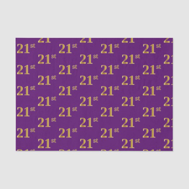 Purple, Faux Gold 21st (Twenty-First) Event Tissue Paper (Front)