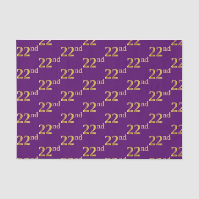 Purple, Faux Gold 22nd (Twenty-Second) Event Tissue Paper (Front)