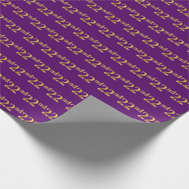 Purple, Faux Gold 22nd (Twenty-Second) Event Wrapping Paper (Corner)