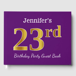 Purple, Faux Gold 23rd Birthday Party; Custom Name Guest Book
