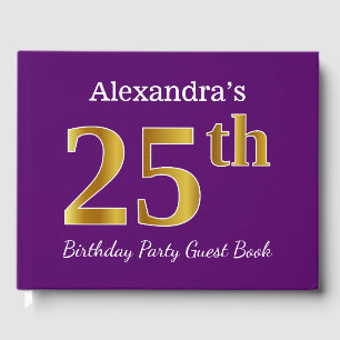 Purple, Faux Gold 25th Birthday Party; Custom Name Guest Book