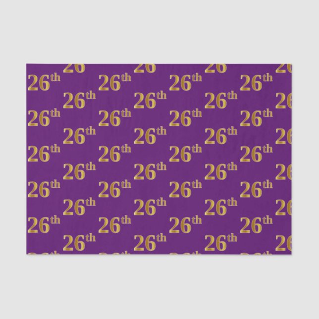 Purple, Faux Gold 26th (Twenty-Sixth) Event Tissue Paper (Front)
