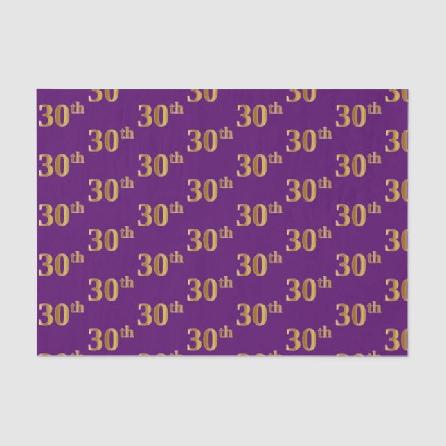Purple, Faux Gold 30th (Thirtieth) Event Tissue Paper (Front)