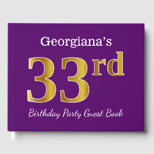 Purple, Faux Gold 33rd Birthday Party; Custom Name Guest Book