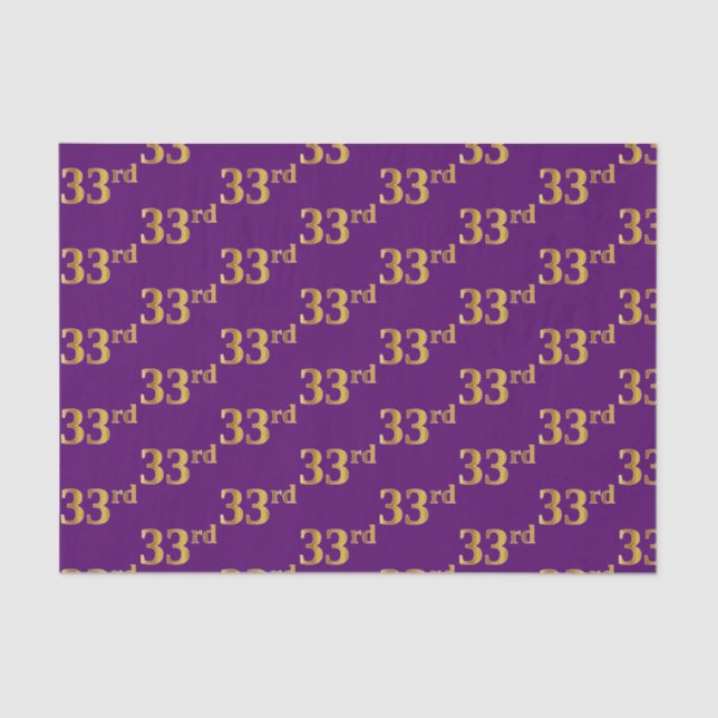Purple, Faux Gold 33rd (Thirty-Third) Event Tissue Paper (Front)
