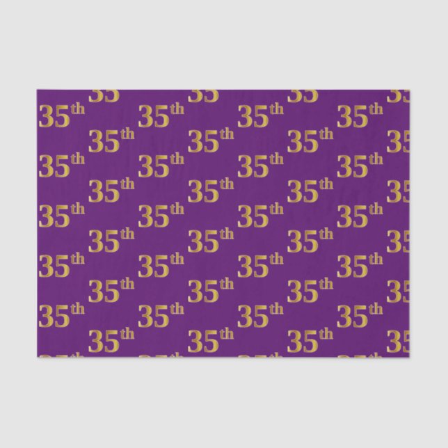Purple, Faux Gold 35th (Thirty-Fifth) Event Tissue Paper (Front)