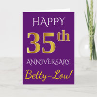Purple, Faux Gold 35th Wedding Anniversary + Name
